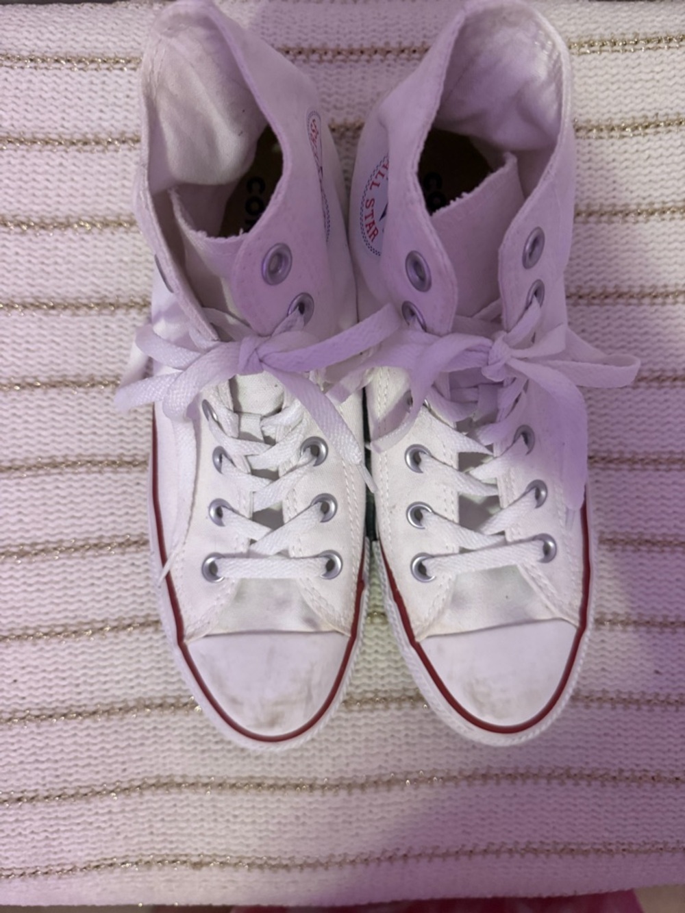 Converse White High-Top Sneakers with Red & Blue Accents - Picture 3 of 4